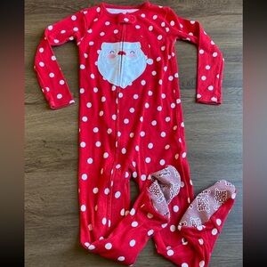 SOLD- Carter’s Red Polka Dot Santa Christmas Footie Pajama -2T